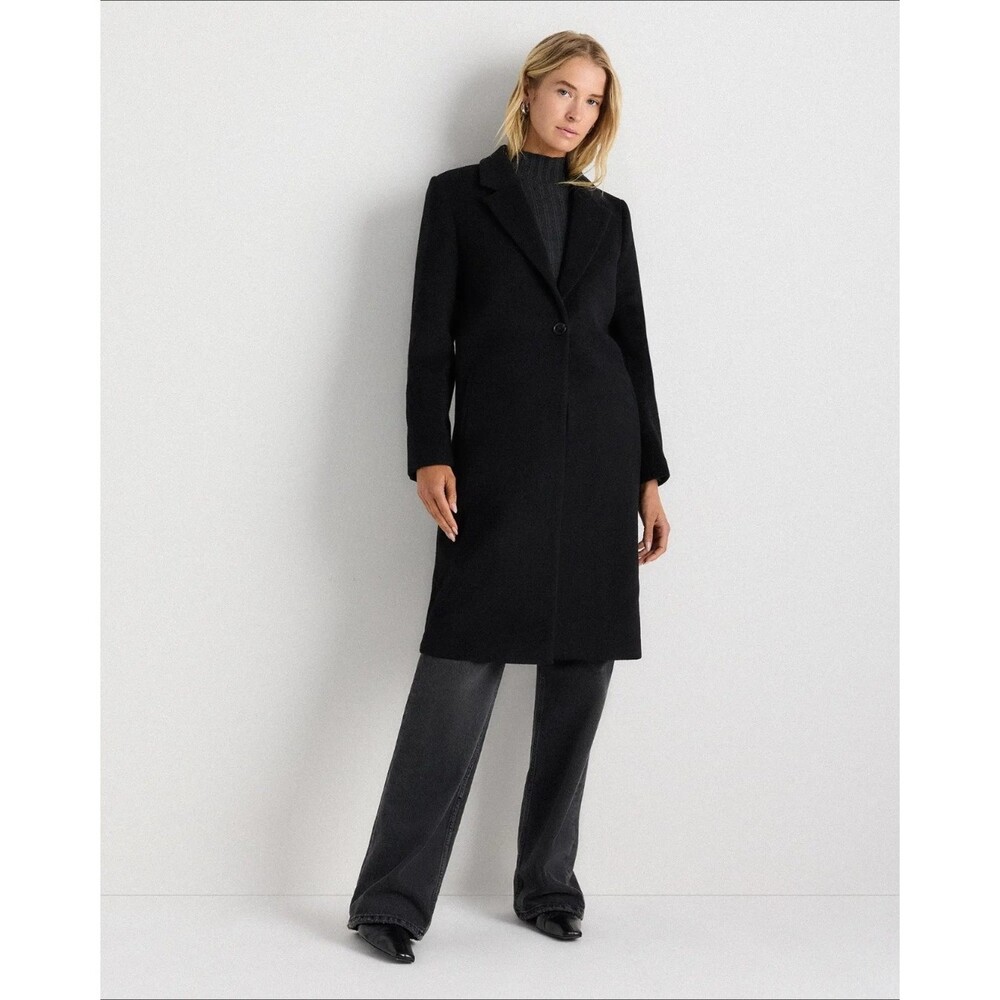 NWT QUINCE Wool Cashmere Classic Single-Breasted Coat Black Medium